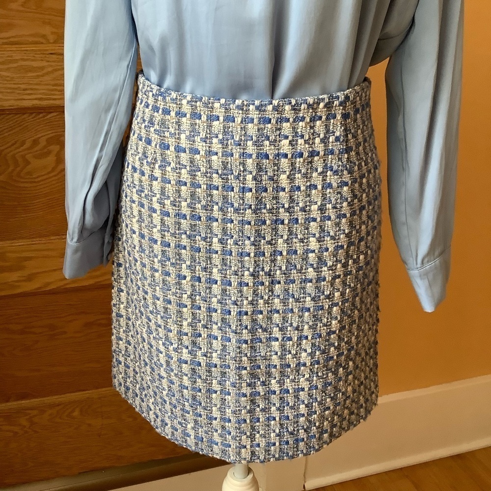 KAFFE Boucle Tweed Pencil Skirt NWT Blue White Regatta French Country Office 36 - Picture 4 of 15
